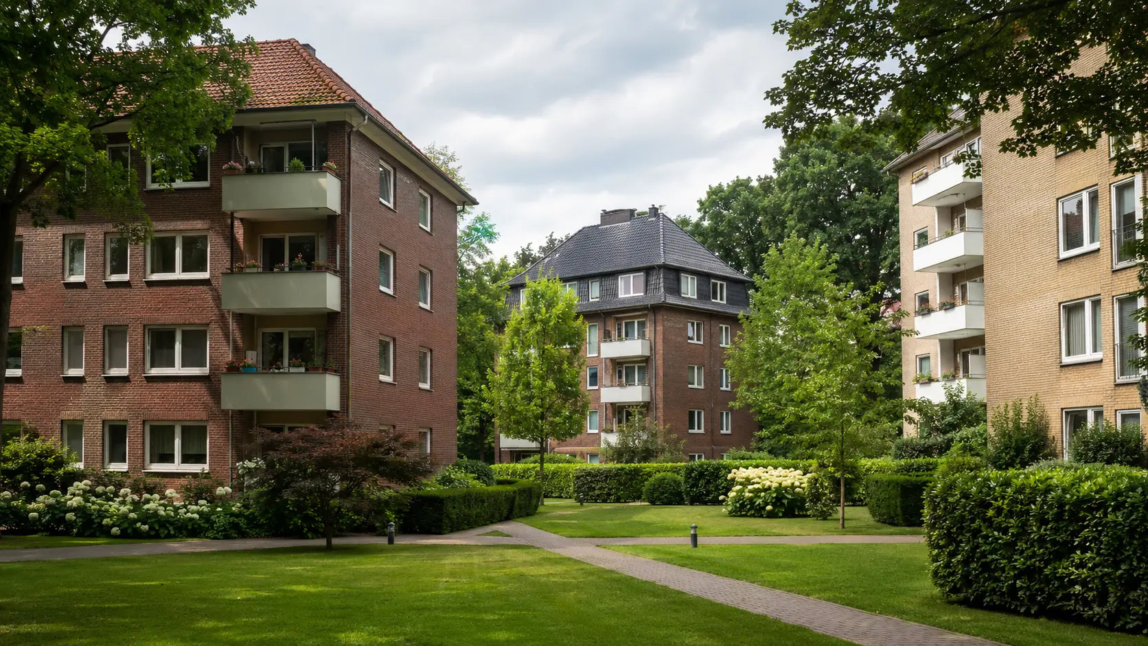 Gepflegtes Mehrfamilienhausquartier als Motiv für ein Verkehrswertgutachten
