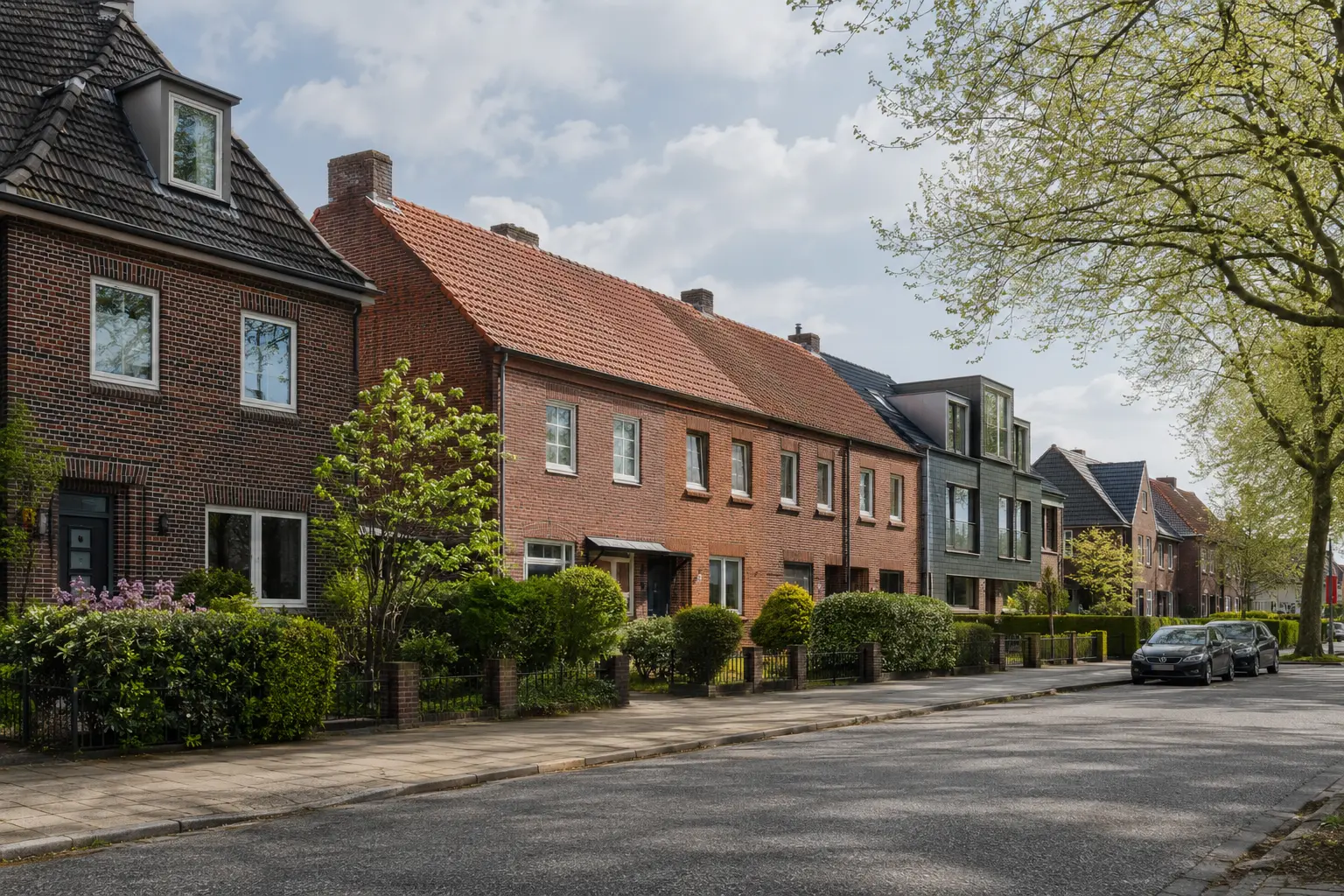 Ruhiges Wohnquartier mit norddeutscher Architektur als Bildmotiv für Lurup