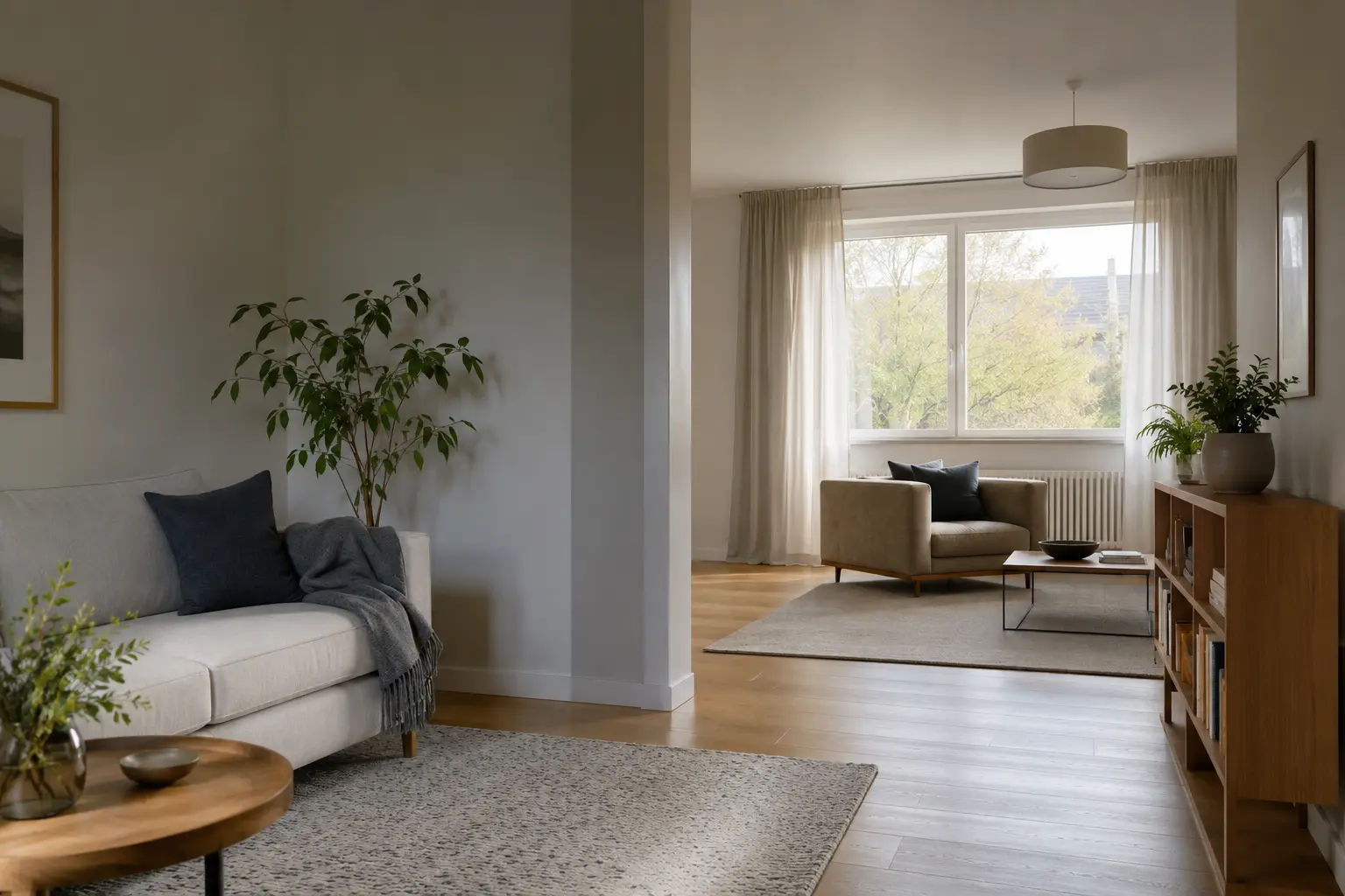 Ruhiges Wohnraummotiv für eine neutrale Immobilienbewertung bei Scheidung